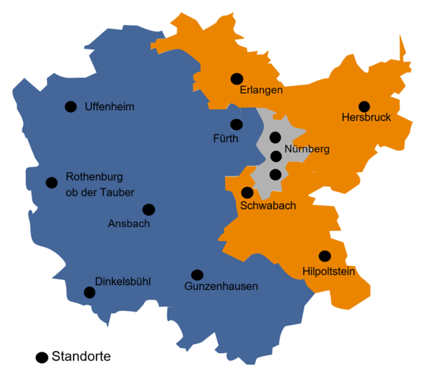  Übersichtskarte Finanzämter in Mittelfranken